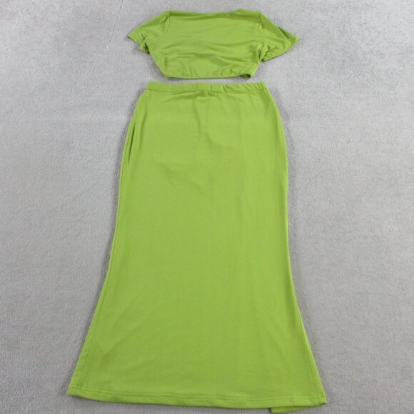 12th Tribe Top and Skirt Set Womens Small Green Twist Cropped EUC - Picture 3 of 10